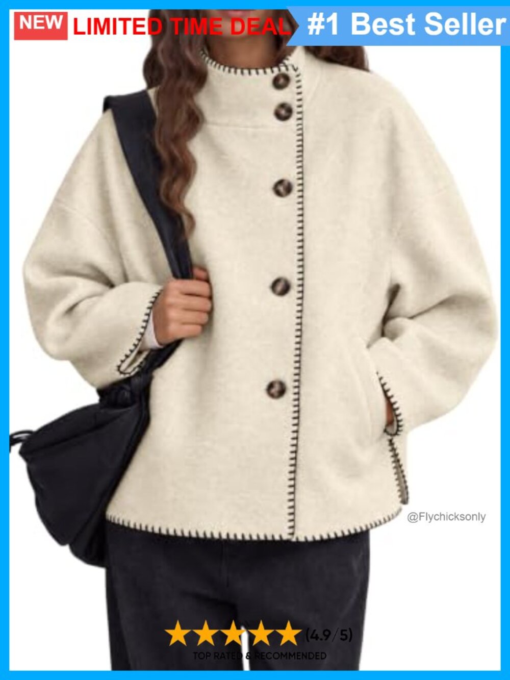 Oversized Cropped Pea Coat Stand Collar Wool Blend Winter Jacket